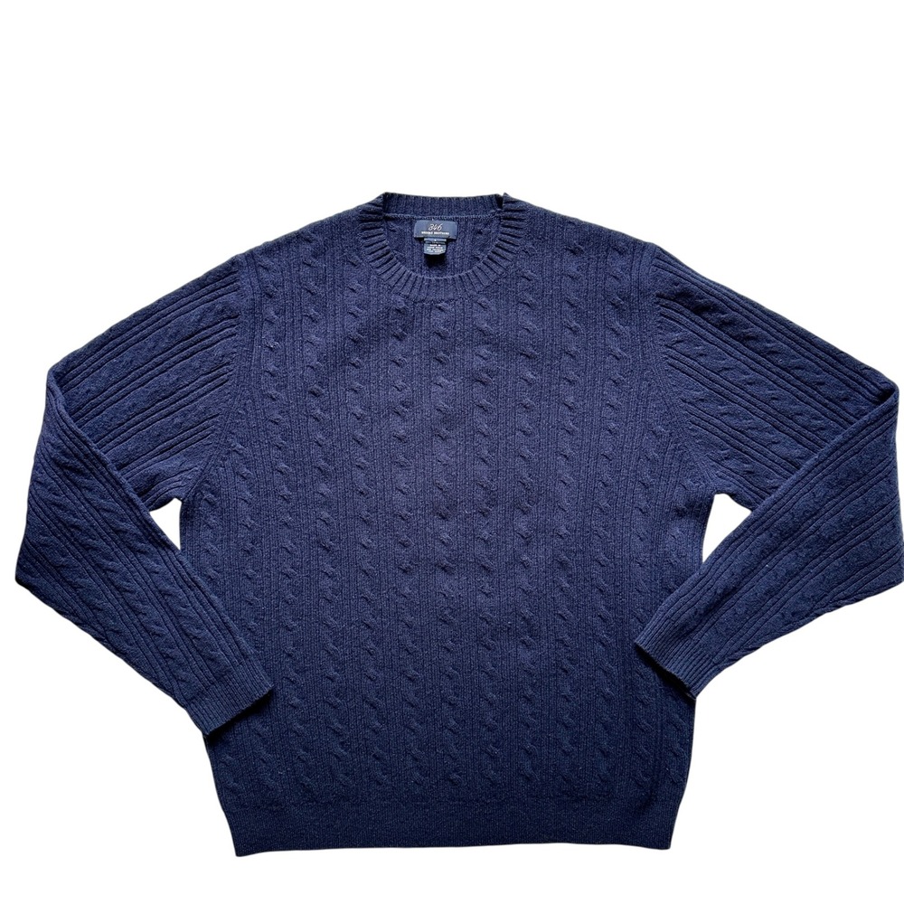 VTG 90s Brooks Brothers 346 Lambswool Cable Knit Sweater L‎ Navy Blue Nautical